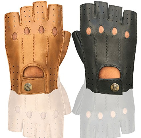 Hochwertige Halbfinger-Handschuhe aus weichem Leder für Herren, zum Motorrad- oder Busfahren, fingerlos 314, - 314-Tan, grand