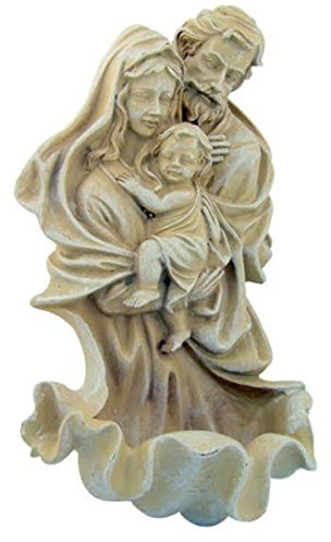 Resin Saint Joseph Mary with Jesus Christ Figurine Holy Water Font, 8 Inch