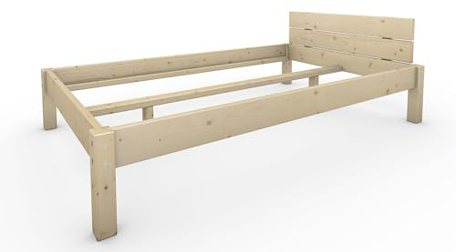 TUGA - Holztech Naturprodukt MASSIVHOLZBETT DAYBETT MASSIV Holz Bett HOLZBETT FSC 300Kg 100 x 220cm unbehandelt EXTRA HÖHE 58cm