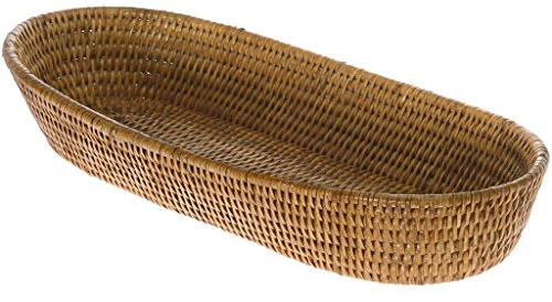 KOUBOO La Jolla Bread Basket, Woven Rattan Basket for Bread, Fruit, & Kitchen Storage, Boho Decor, Food Baskets, Snack Tray, Home Organizer, Honey Brown, Large
