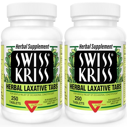Swiss Kriss Herbal Laxative Tablets, Natural Laxatives for Constipation Relief, Senna Laxative, 250 tablets, (Pack of 2)