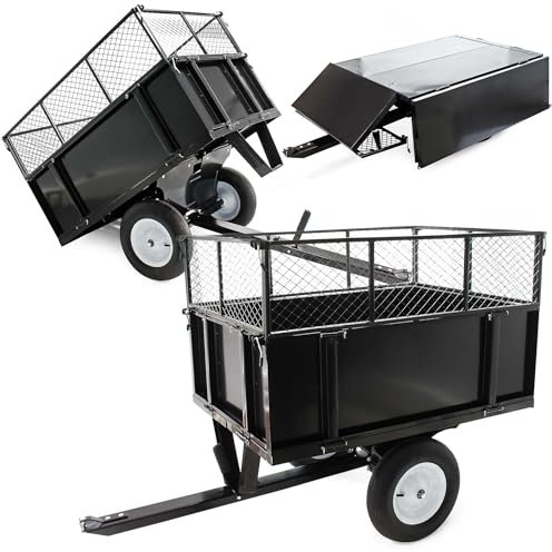 Wiltec Rimorchio per trattorino tagliaerba, ribaltabile 114x76x30 cm, cassone con estensione a rete