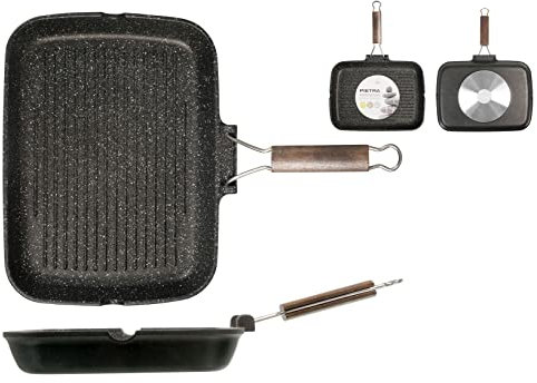 H&H 885535 Bistecchiera Aderente, Pietra, 35 x 25 cm, Acciaio Inossidabile, Antracite/Bianco