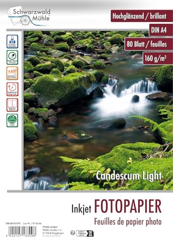 Schwarzwald Mühle Fotopapier beidseitig: 80 Bl. Fotopapier Candescum Light 2-seitig glossy (Beschichtetes, Foto Druckerpapier, Mappe)