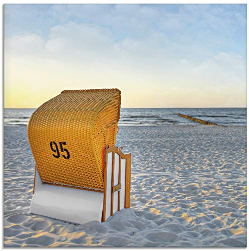ARTland Wanddeko Glasbilder Wandbild Glas Bild einteilig Quadratisch Strand Meer Küste Ostsee Strandkorb Strandlandschaft Maritim T9IJ