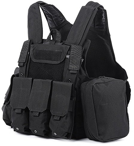 ATAIRSOFT Gilet de Militaire Armée Lourd Devoir Molle Combat, Gilet Entraînement de Protection Sécurité avec Poche pour Tactique de Chasse Airsoft Extérieur Camping CS Guerre Jeu (Noir)