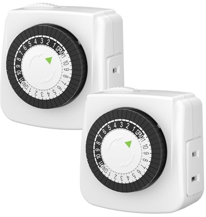 BN-LINK Indoor Timers Plug Mechanical 2 Prong 24-Hour Mini Lamp Timers 2 Pack, for Electrical Outlets, Fish Tank, Fans, LED Lights