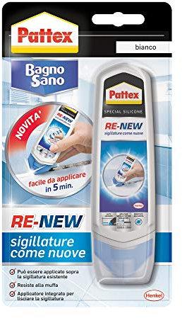 Pattex Bagno Sano Renew, Sigillante Bianco Autolisciante, Pratico Sigillante Impermeabile Facile da Usare, Sigillante Bagno Antimuffa per Sigillature Ottimale, 1 x 100 ml