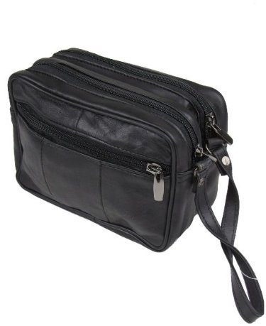 Mens Lorenz Man Bag Leather Black With Wrist Strap(Size:M)