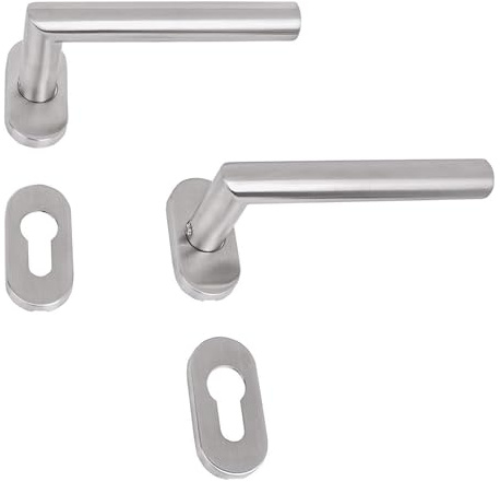 Gedotec Drückergarnitur Edelstahl matt gebürstet [PZ - Profilzylinder] 1x Tür Beschläge Oval-Rosette I L-FORM I Türklinke für Türstärke 35 – 47 mm | Türbeschlag mit Befestigungsmaterial