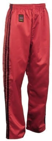 Playwell Kick Boxing Satén Full Contact Pantalones Rojo W/ 2 Negro Rayas - Rojo, 4/170cm