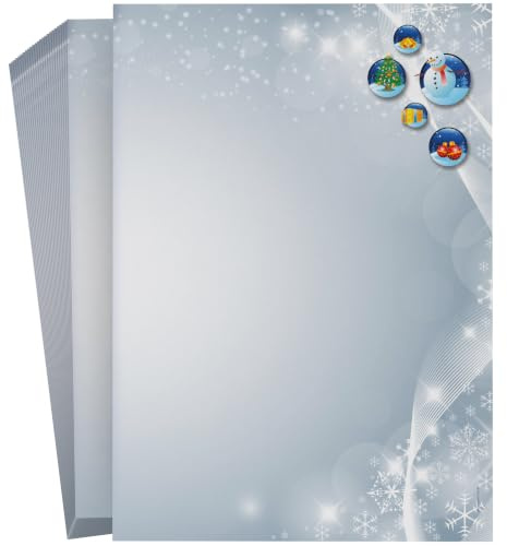 Weihnachtsbriefpapier | Weihnachtliche Schneekugeln | 100 Blatt Motivpapier DIN A4