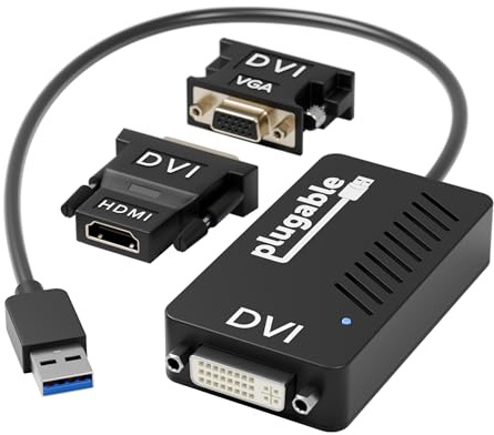 Plugable USB 3.0 to DVI/VGA/HDMI Video Graphics Adapter for Multiple Monitors up to 2048x1152 Supports Windows 11, 10, 8.1, 7, XP, and Mac 10.14+