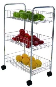 MSV Carro de Cocina con 3 Niveles 62x40x26cm en Acero Cromado, Plata, 62x40x26 cm
