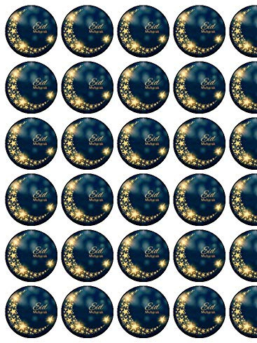 30 x Eid Mubarak (7) 1.5 (3.8cm) PRE-CUT PREMIUM RICE PAPER Edible Cake Toppers
