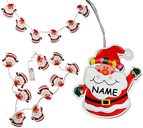 alles-meine.de GmbH 10 TLG. Lichterkette LED - Weihnachtsmann - Laterne mit Batterie - incl. Name - elektrisch kabellos INNEN - Weihnachten - batteriebetrieben Lampionkette P..