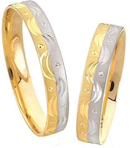 JC Trauringe 585 Gold 14 Karat Gelb- & Weißgold I Eheringe mit kostenloser Gravur I Verlobungsringe 4mm breit inkl. Etui-Box I Herren- & Damenring mattiert ohne Stein I Gr. 48-72 I C005
