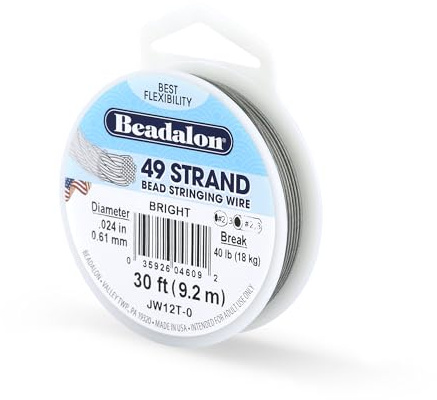 Beadalon 49 Strand Stainless Steel Bead Stringing Wire, .024 in / 0.61 mm, Bright, 30 ft / 9.2 m