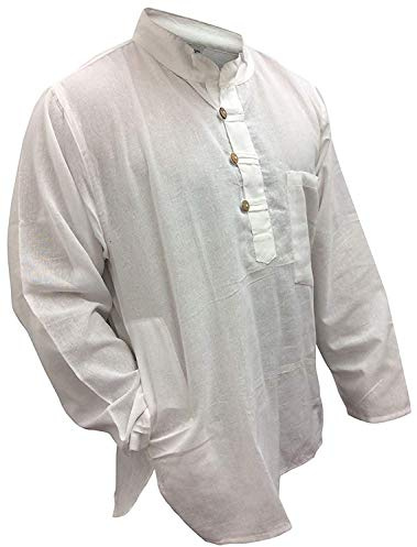 SHOPOHOLIC FASHION Camisa ligera para hombre, estilo hippy festival, lisa, para abuelo, blanco, XXL