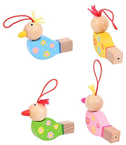 Bigjigs Toys Wooden Bird Whistles (Pack of 4) - Traditional Stocking Filler