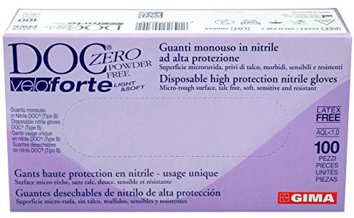 Doc Zero 25683 Veloforte Guanti in Nitrile, senza Polvere, Media, 100 Pezzi, Blu Ghiaccio