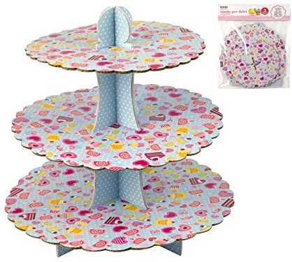 HABI 1361D Présentoir à gâteaux 3 étages, décor gâteau, Carton, Multicolore