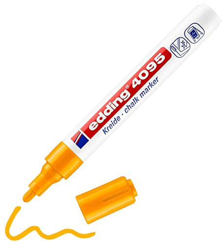 edding 4095 Kreidemarker - neon-orange - 1 Kreidestift - Rundspitze 2-3 mm - Kreidestift für Tafel abwischbar - zum Beschriften von Fenster, Glas, Spiegel - Tafelstift mit deckenden Farben
