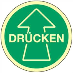 Aufkleber Türschild Drücken mit Pfeil | langnachleuchtend | Folie selbstklebend 10 cm Ø | Aufkleber Tür Türschild Hinweisschild Ziehen