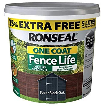 Ronseal RSLFLBON4LAV One Coat Fence Life Tudor Black Oak New 5 Litres