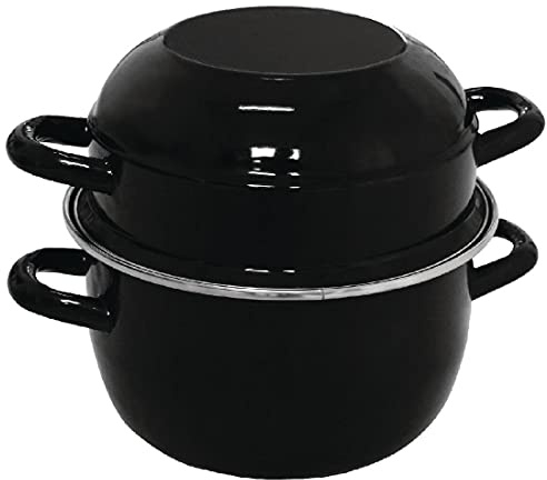 Olympia Enamel Mussel Pot Medium 200mm - Cooking Pot with Lid and Handles, Oven Safe CD678