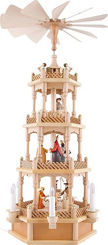 4 rang pyramide de santons colorés - 230 Volt électrique - 72cm / 28 pouces - Authentique allemand Erzgebirge pyramides de Noël - Theo Lorenz