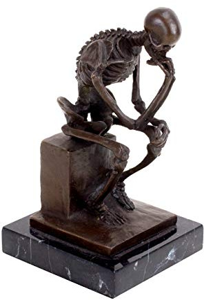 Kunst & Ambiente - Moderne Bronze Figur - Skelettierter Denker - signiert von Milo - Skelett Denker nach Auguste Rodin - Skelett Skulptur - Braun