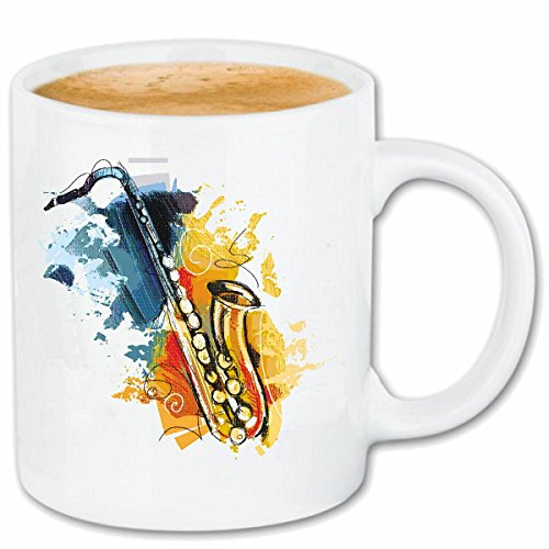 Saxophon Vintage Techno JAZZ Funky SOUL Trance Festival House Hiphop HIP HOP DJ Keramik Kaffeebecher 330 ml, weiß Teetasse Spülmaschinenfest mikrowellengeeignet Geschenkidee, Motiv 302391