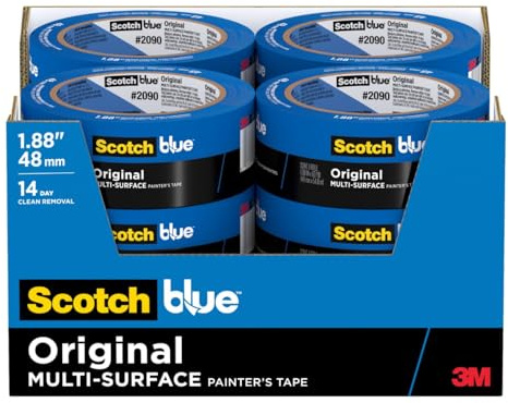 ScotchBlue Original Multi-Surface Painter's Tape, 1.88 Inches x 60 Yards, 12 Rolls, Blue, Paint Tape Protects Surfaces and Removes Easily, Multi-Surface Painting Tape for Indoor and Outdoor Use