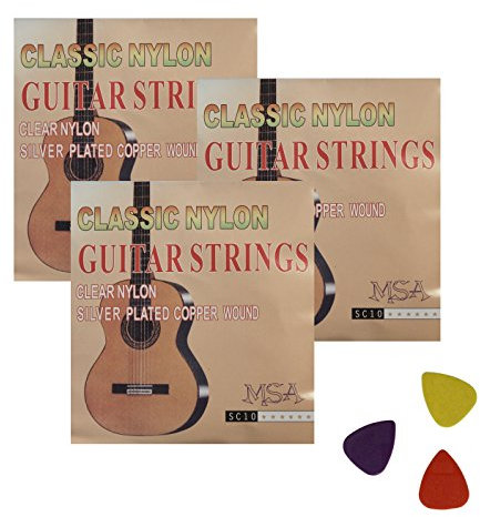 3 SATZ NYLON - GITARRENSAITEN - FÜR KONZERTGITARRE - SC10 - STÄRKE 028-043 + 3 PIKS GRATIS