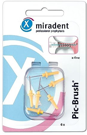 miradent Pic-Brush® Interdentalbürste gelb 0,5-1,8 mm mit bewährter Aufsteckfunktion 6 Stück | für eine optimal gründliche Reinigung der Zahnzwischenräume, Brackets, Zahnspangen, Brücken
