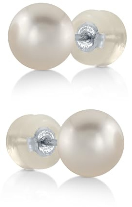 THE PEARL SOURCE White Japanese Akoya Real Pearl Earrings for Women - 14k Gold Stud Pearl Earrings | Hypoallergenic Earrings with Genuine Cultured Pearls, 6.0-6.5mm