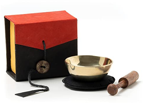 Miniklangschale in bunter Geschenkbox inkl. Unterlage und Holzklöppel I Zarter Klang für feines Hören I Die nette Geschenkidee und kleines Mitbringsel für Klangschalen-Fans