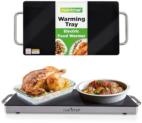 NutriChef Large Electric Warming Tray | 20 x 12 Hot Plate | Ideal for Buffets, Restaurants, Parties, & Home Dinners - Glass Top Keeps Food Hot - Perfect for Events | Heats your food to 200°F