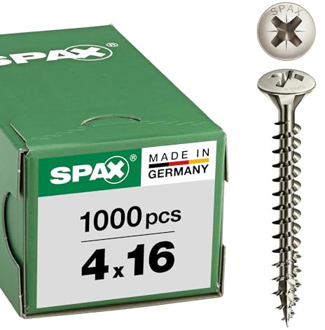 SPAX Universalschraube, 4,0 x 16 mm, 1000 Stück, Kreuzschlitz Z2, Linsensenkkopf, Vollgewinde, 4CUT, Vernickelt, E1J, 0241030400165