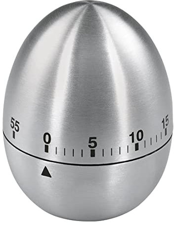 Xavax 00095302 - Temporizador Análogo de Cocina, Máximo 59 Minutos, Acero Inoxidable, Diseño con Forma de Huevo, Plateado, 75 x 55 mm