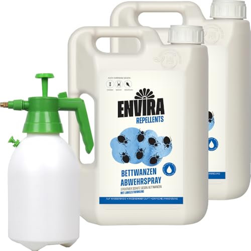 Envira Bettwanzen Abwehrspray 2x 2 Liter + 2L Sprüher - Spray mit Langzeitwirkung gegen Bettwanzen - Mittel gegen Bettwanzen für Wohnung, Hotel, Matratzen & auf Reisen - Bettwanzen loswerden
