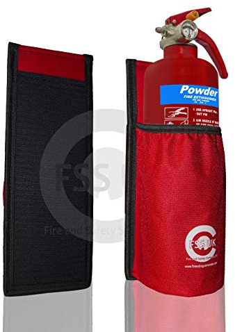 CAR Van Taxi FIRE Extinguisher. Requires NO Screws NO Brackets NO Hooks. 1 KG ABC Dry Extinguisher with Universal CAR Taxi Van FIRE Extinguisher Holder Pouch with Heavy Duty Sticky Back.