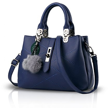 NICOLE & DORIS 2025 Neue Frauen Tasche Damen Leder Handtasche Mode Umhängetasche Mit Pompon abnehmbarem Schultergurt Handtasche Schwarz