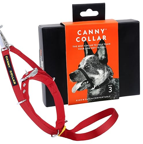 Canny Collar – Träningshuvudkoppel mot Dragande Hundar | Lär Hunden Gå Fint med ett Vanligt Halsband | No-Pull Huvudkoppel för Lugna Promenader | Säker Kontroll | Röd, storlek 3