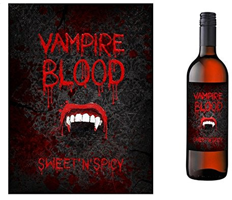 Generique - Halloween-Flaschenetiketten Vampirgebiss 10 Stück schwarz-rot-Weiss 9,5x12,5cm