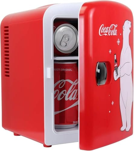 Mini Fridge For Bedrooms 4L Small Fridge 6 Can Table Top Quiet Mini Fridges For Skincare Office Food Drinks Kids Home Car & Travel 12v Portable Cooler Warmer Refrigerator by Coca-Cola, PB Red