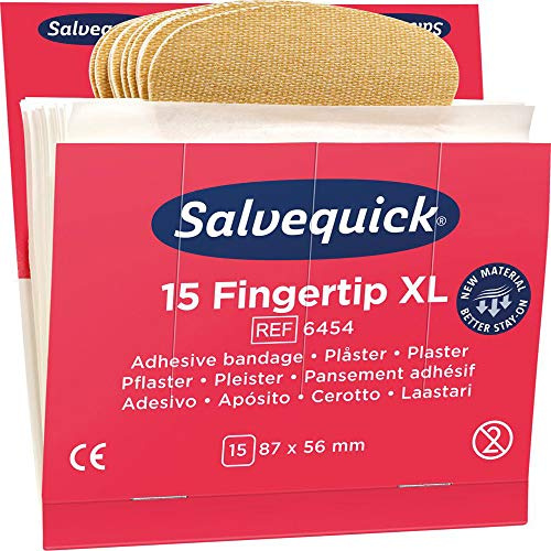 Salvequick - Recharges pour distributeur de pansements - 15 pansements élastiques bout de doigt - 9 cm x 6 cm