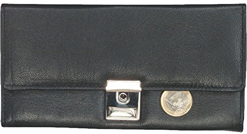 ALASSIO LIGHTPAK 42080 Waiter's Wallet with Metal Chain and Carabiner Nappa Leather Approx. 18.5 x 9.5 x 3 cm Black, Black, 18cm, Coin Pouch