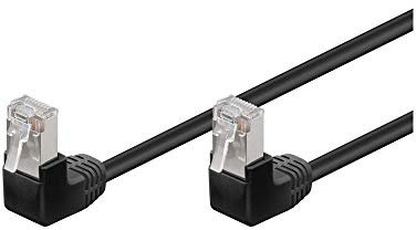 Goobay 96078 CAT 5e Cavo Patch, Rete 2x 90° Angolato F/UTP, Nero, 1 m Lunghezza del Cavo